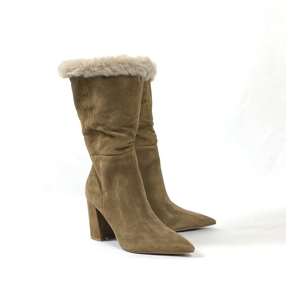 New Nine West Chrissa Dark Natural Suede Fur Cuffed Boot 8 & 10 - Picture 9 of 13